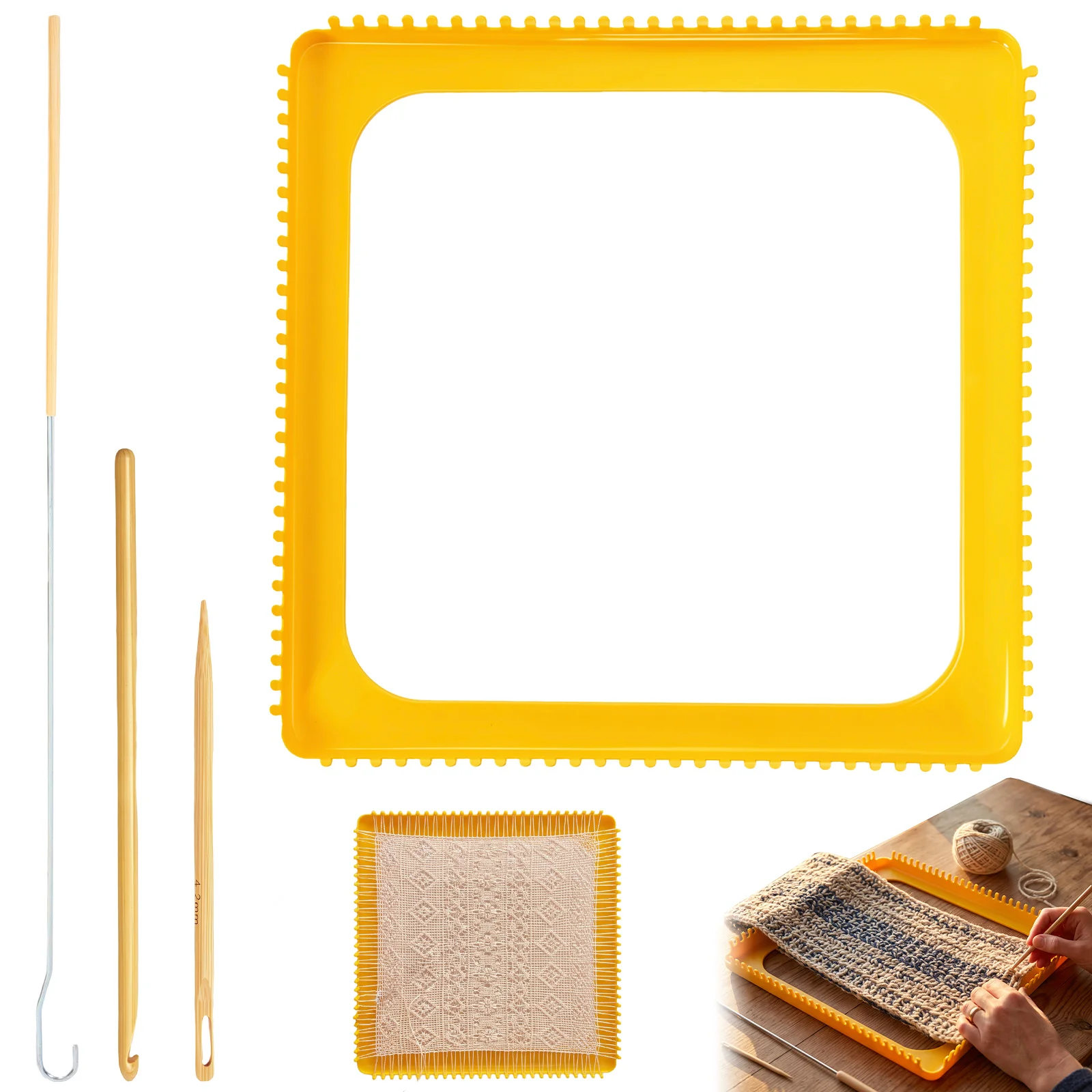 27/18 Dense Teeth Weaving Frame Metal Square Hand Knitting Frame Double Yarn Weaving Compatibility for Beginner Craft Enthusiast