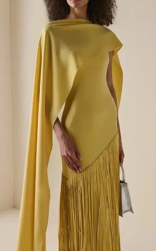 Dresses Women Cape Sleeve Vintage Slim Party Dress Temperament Autumn New Fashion Women's Tassel Decor High Waist Evening Dress view 3