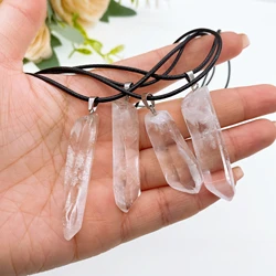 Natural Rock Crystal Clear Quartz Stone Column Pendant Necklace For Women Fashion Healing Weave Jewelry Souvenir Gift