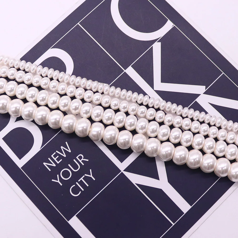 

Abacus Bead Shape White Glass Imitation Pearl Straight Hole Loose Bead Various Sizes Necklace Bracelet Handmade Jewelry Material