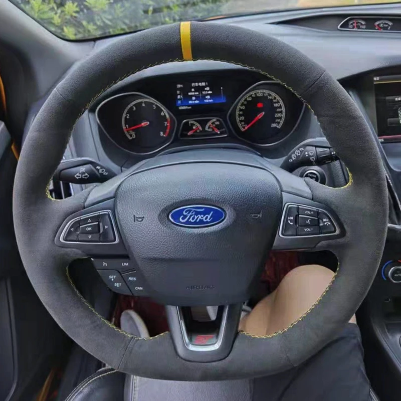 Niestandardowy pokrowiec na kierownicę samochodową Suede 100% pasuje do Ford Focus (RS |   ST |   ST-Line) 2015-2018 Kuga (ST-Line) Ecosport (ST-Line)