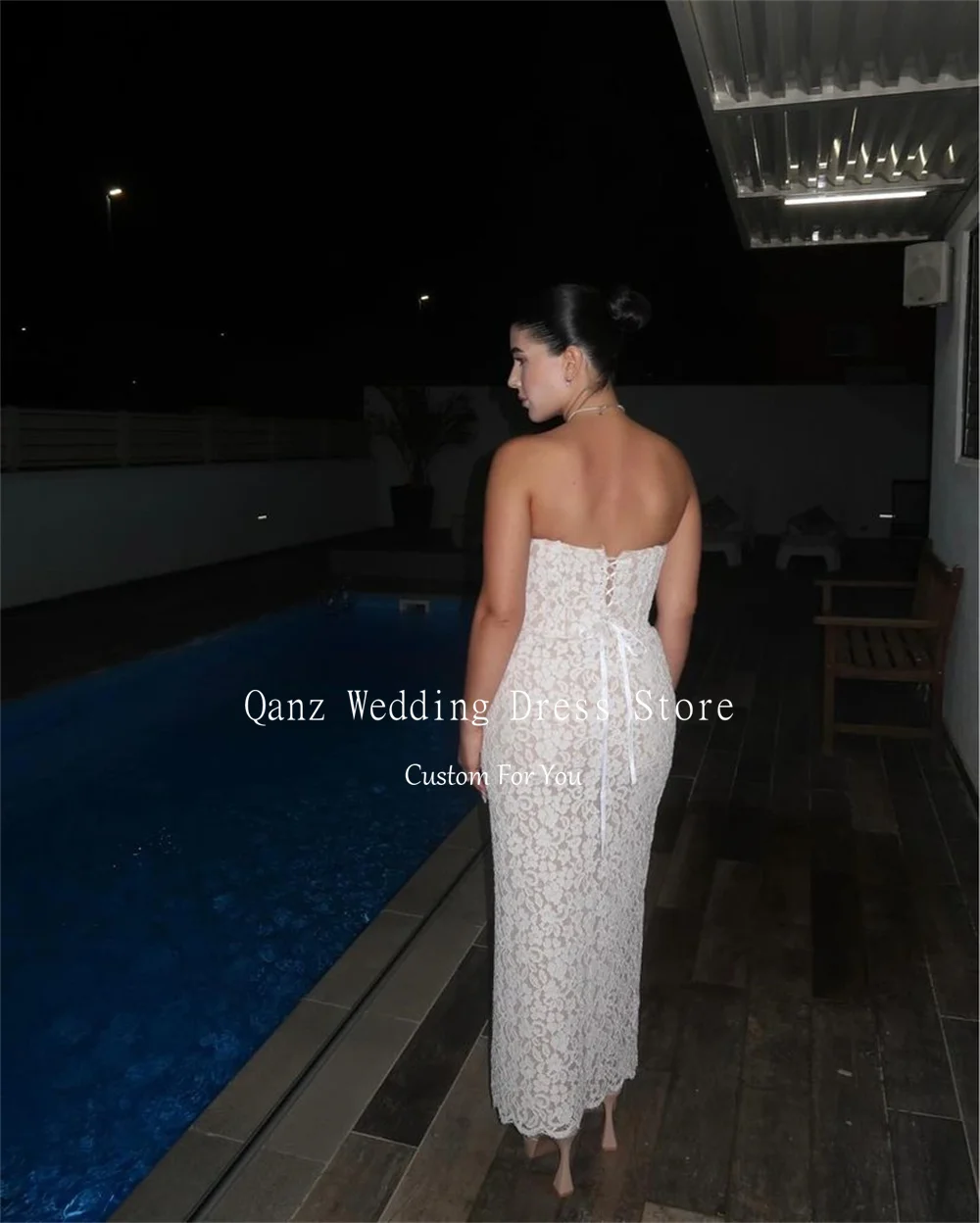 Qanz praia vestido de casamento renda sereia tornozelo comprimento robes de mariée mgrande taille rendas até voltar robe de mariee 2024 personalizado