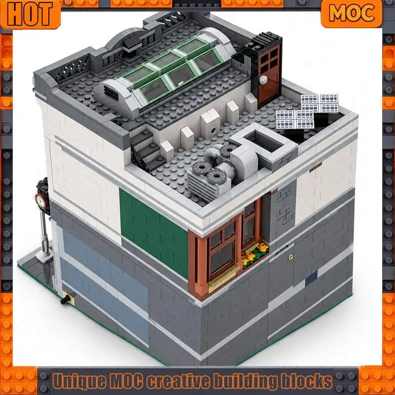 2117PCS Modular Bank Street View City Building Blocks Architecture Cafe Shop Model DIY Creative Assembly Toy Gift Display