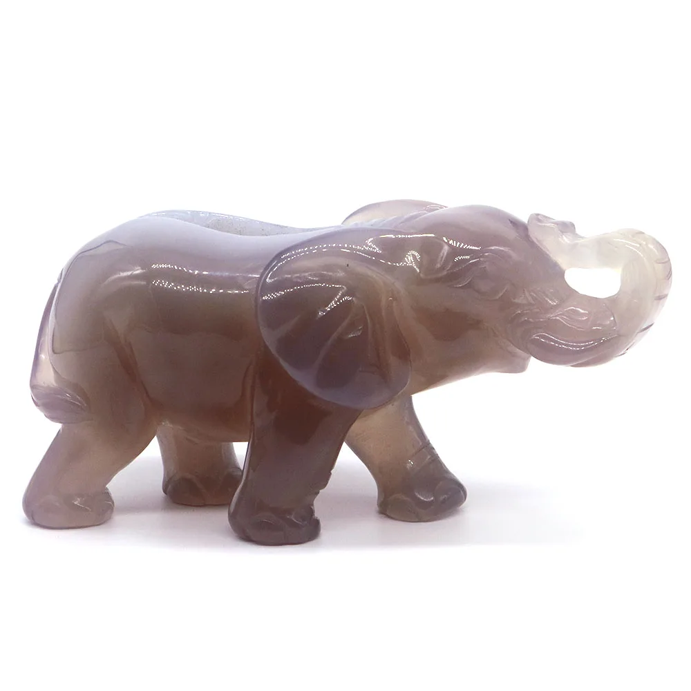 

5.2" Elephant Statue Natural Gray Agate Geode Healing Gemstone Crystal Carved Stone Animal Figurine Feng Shui Crafts Home Decor