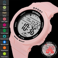 Synoke 50M Waterproof Led Chronograph Watches Fashion Colorful Light Soft PU Strap Women's Digital Sport's Wristwatch