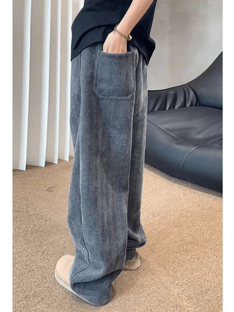 

American Sle Casual Plaid Men's Sports Pants Straight Leg Wide Leg Drapey Chenille Autumn Winter Trousers