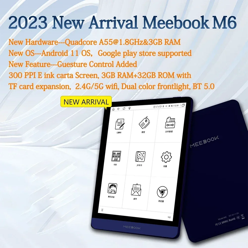 Original Meebook M6 E-book Reader 6 inch E-ink 300PPI Screen Ereader with Dual Color Frontlight 3G/32GB Android 11 EBook Reader