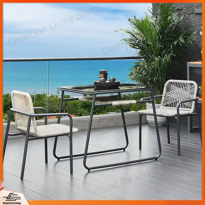 

Outdoor PE Rattan Patio Furniture Set Waterproof Sunproof Garden Table and Chairs for Balcony Backyard Outdoor Living Room