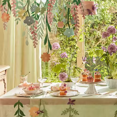 Vintage Long Leaves Flower Banner Hanging Funny Floral Leaf Paper Banner DIY Cartoon Flower Flag Home Decorations