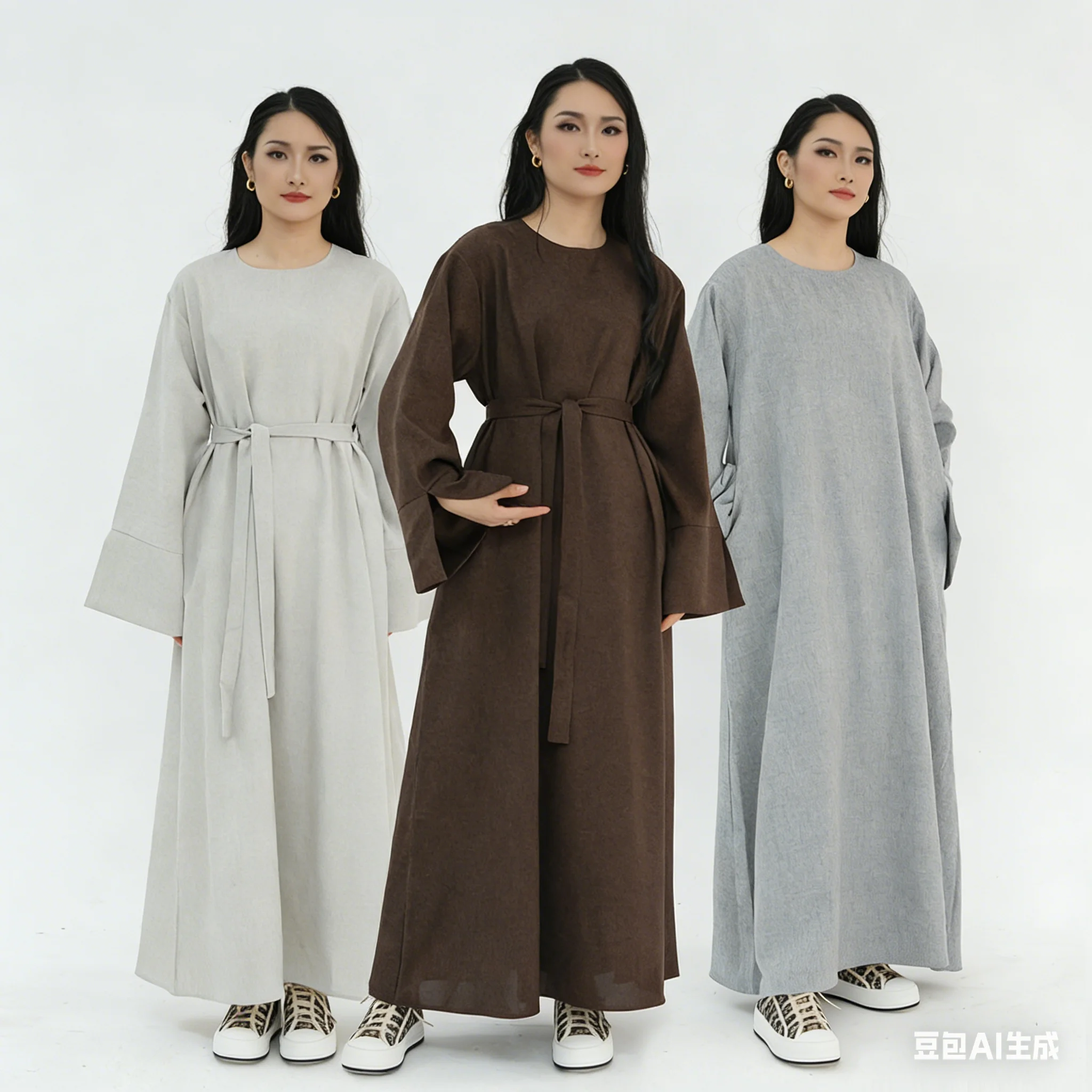 

Праздничные скромные мусульманские платья для женщин: однотонное платье с карманами и поясом, Дубайская абайя, турецкий кафтан, исламская одежда для Рамадана, роба