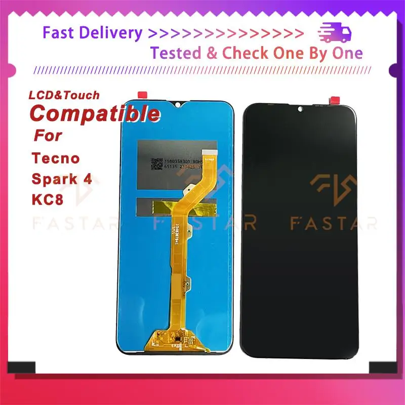 

KC8 6.52"Tested For Tecno Spark4 KC8 LCD Display Touch Digitizer Assembly Replacement Phone Screen Tecno Spark 4 lcd