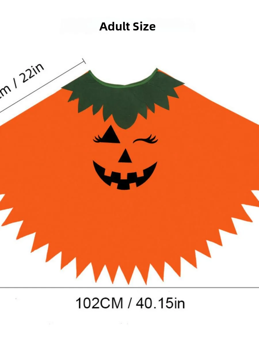 طقم زي تنكري لحفلات الهالوين للكبار والأطفال، يتضمن عباءة بتصميم مموج على الكتف، وقبعة على شكل يقطين، وعصابة شعر، مصنوع من ال...