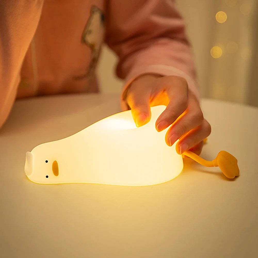 

Cute Night Light Led Nightlight Rechargeable Silicone Duck Lamp Holiday Gift Sleeping Creative Bedroom Desktop Decor Lamp