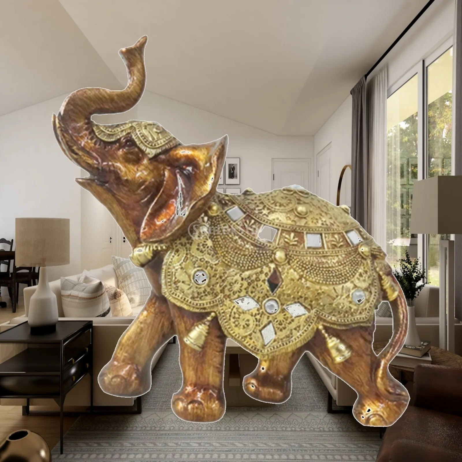 Elephant Statue Artwork Ornament Tabletop Decor for Shelf Living Room Office
