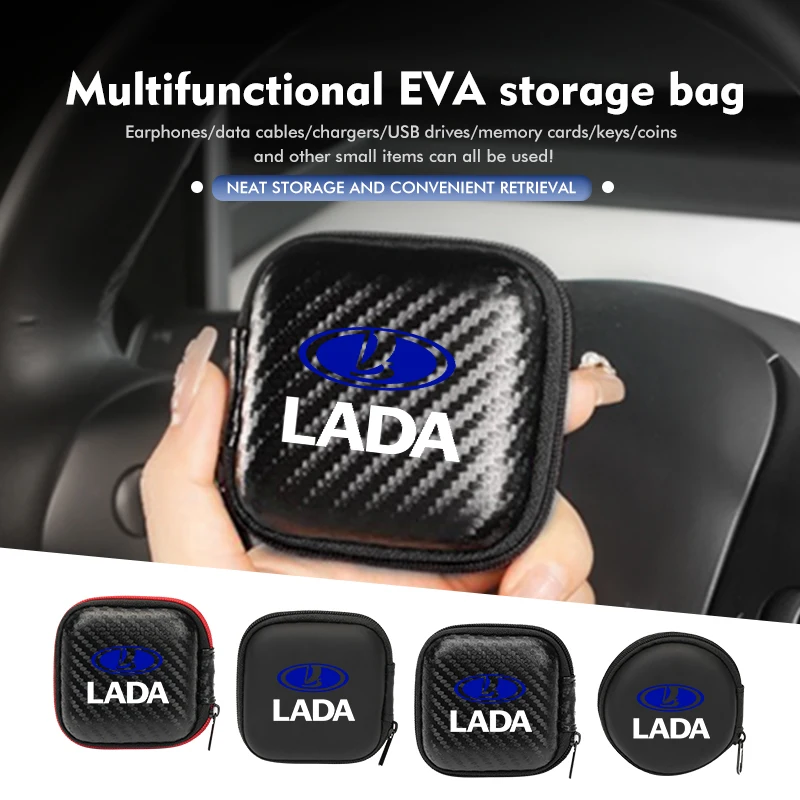 Car Carbon fiber digital Supplies Storage bag  For Lada Priora Sedan Sport Kalina Xray Granta Vesta Samara