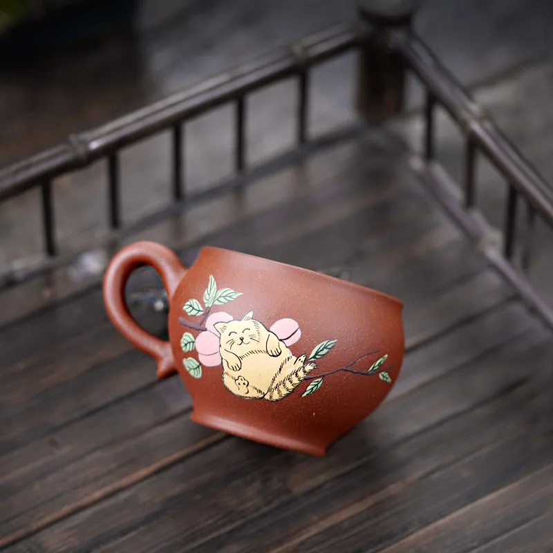 【 Changtao 】 Yixing Raw Mine Purple Sand Handmade Master Cup Tea Descending Slope Mud Colored Painting Zhaocai 150cc