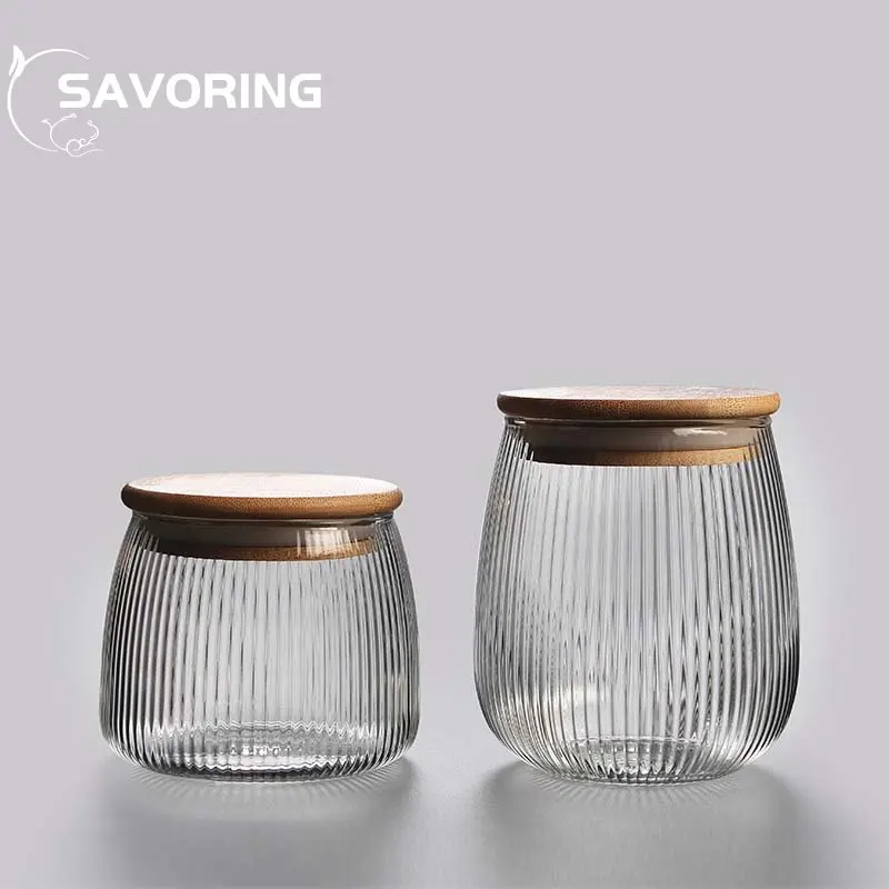 

Japanese Style Boutique Glass Tea Can vertical stripes Tea Storage Tank Sealed against moisture Tea Making Tools tea Accessories