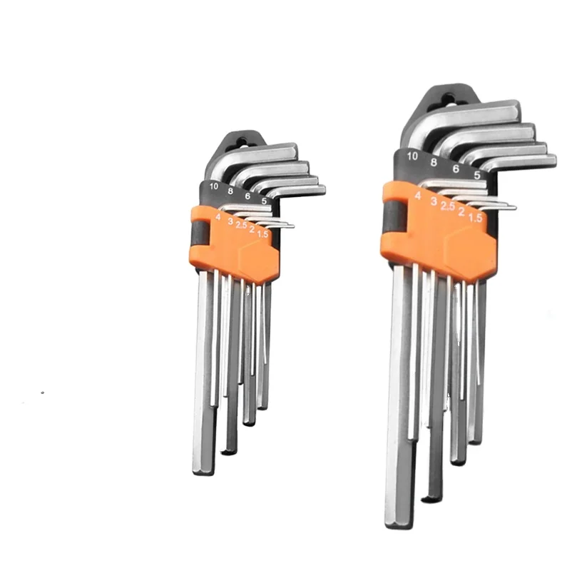 Electroplate Flat Head Hex Key Wrench Metric Size Hexagon Wrench Standard Arm Short Arm Spanner Hand Tool Set 1 Set 9pcs 200n-m