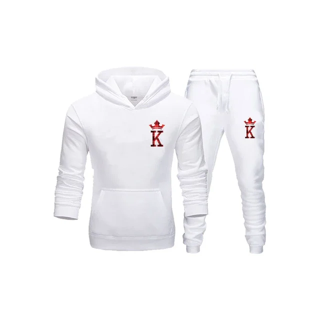 Couple K Q Printed Tracksuit Fleece Hoodies+Pants Hoody Set Men\'s Women\'s Oversized Dating Casual Pullover Clothing Sweatshirts