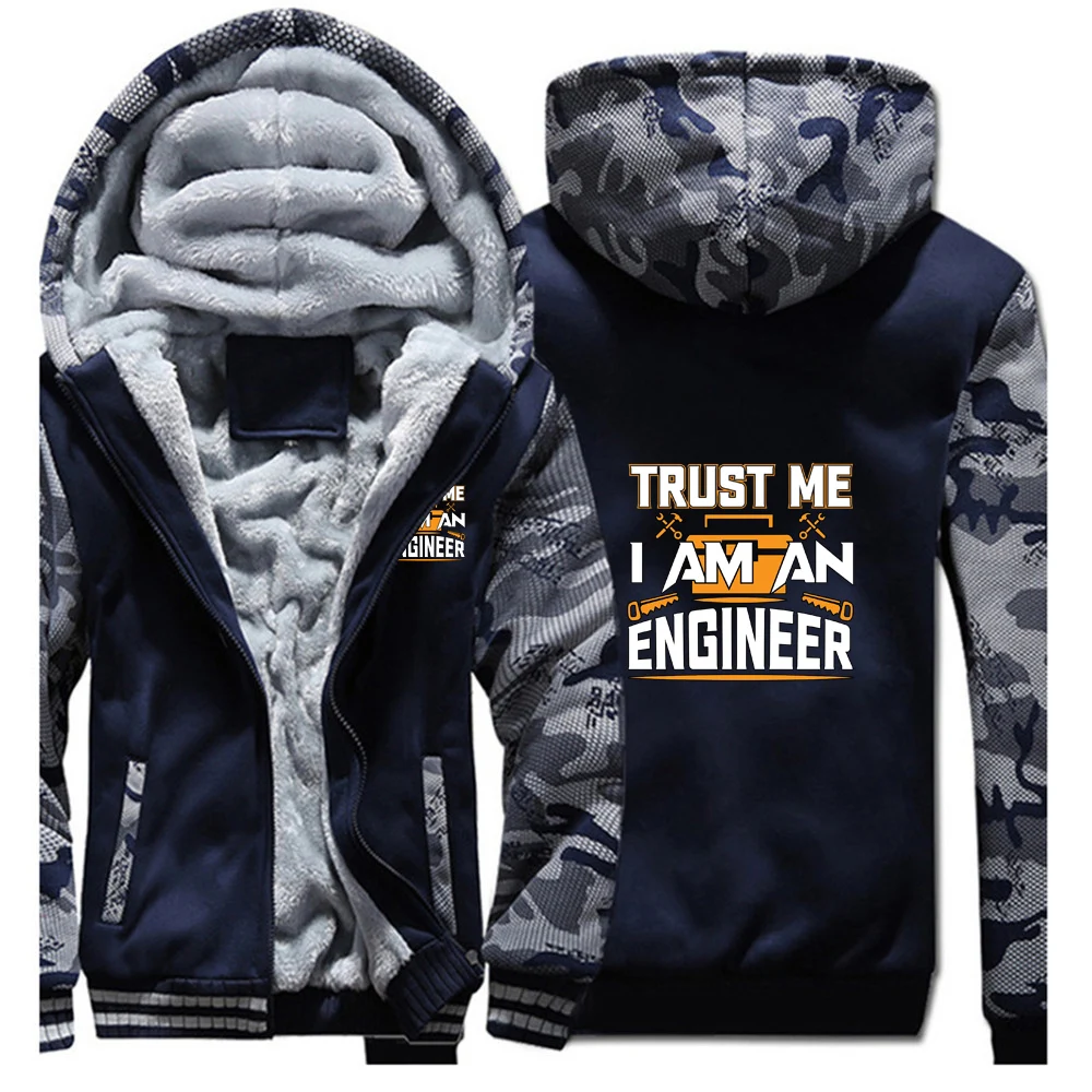 Funny Saying Trust Me I Am An Engineer Letter Thicken Cotton-Padded Jacket Color Blocking Hoodies Trendy Designer Hooded Coat
