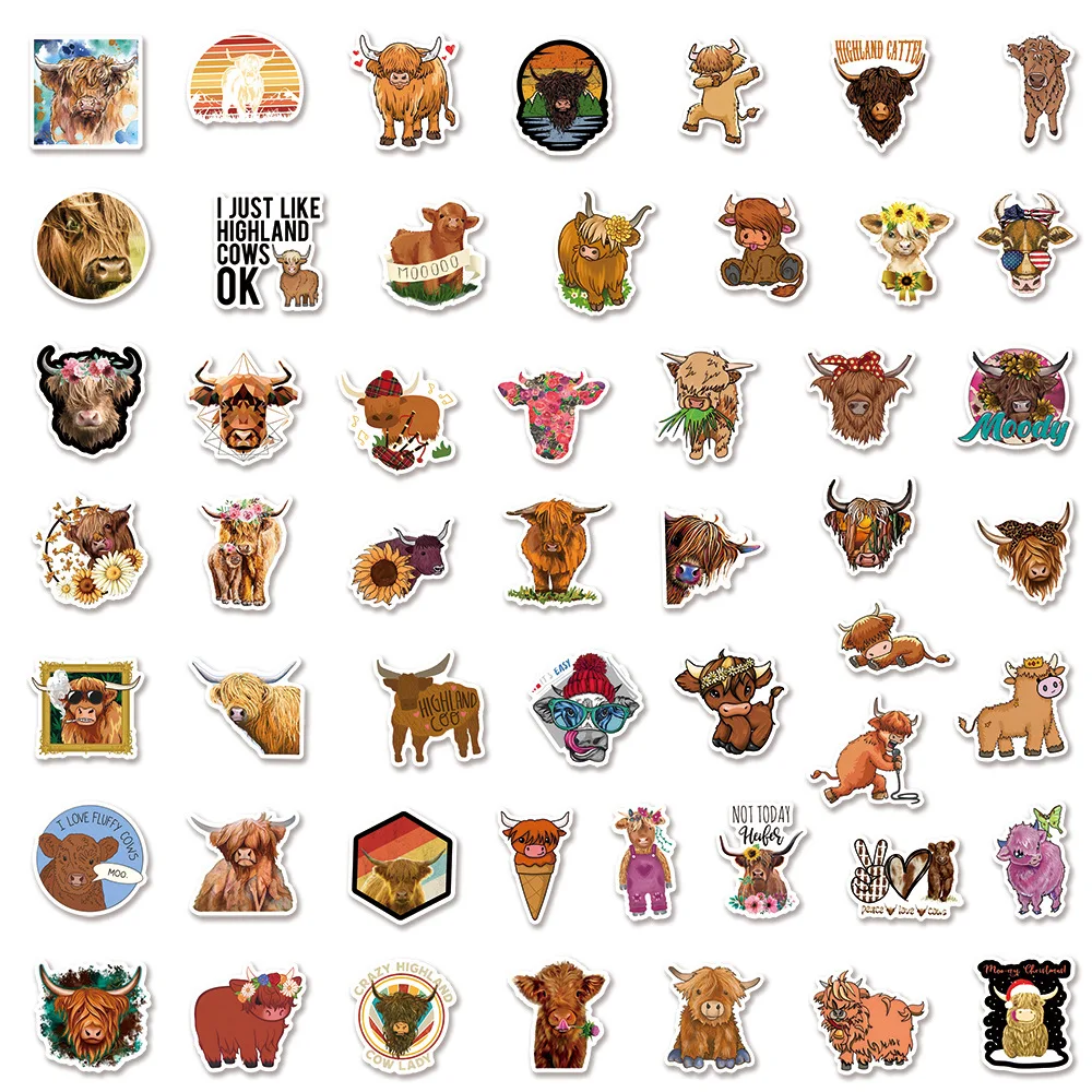 50pcs Plateau Cattle Series Graffiti Stickers Suitable for Helmet Desktop Wall Decoration DIY Sticker Pack with Storage Box