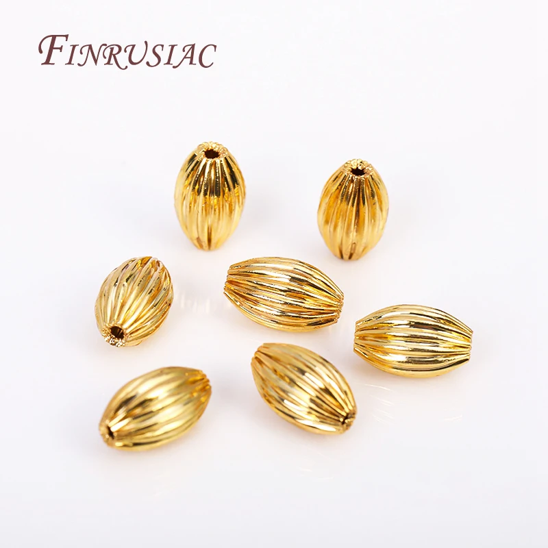 8mmX5mm 18K Gold Plated Oval Beads, Spacer beads, Striped Melon Bead For Jewelry Making Supplies Wholesale