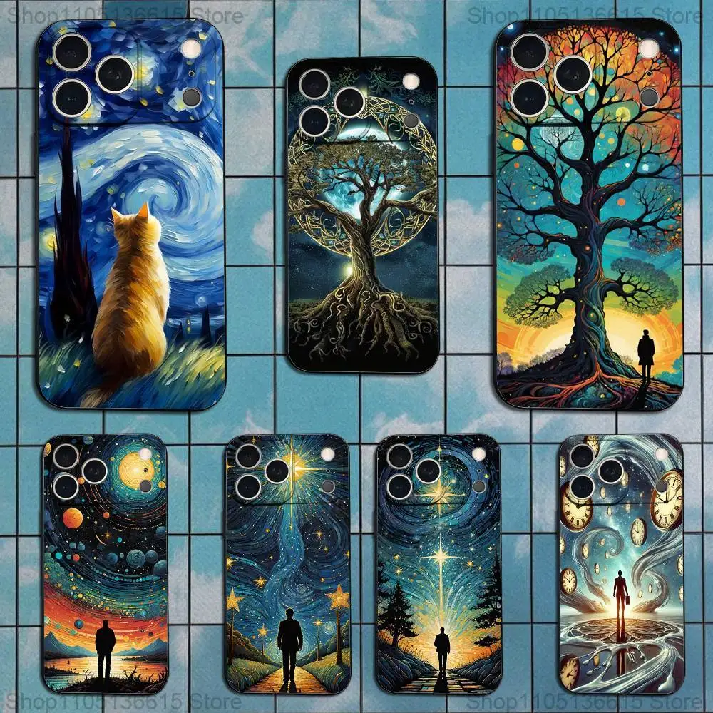 

Чехол для телефона Sky Tree Art Starry для iPhone 17,16,15,14,13,12,11 Plus, Pro Max, XS, XR, SE, Mini, 8,7, мягкий силиконовый черный чехол