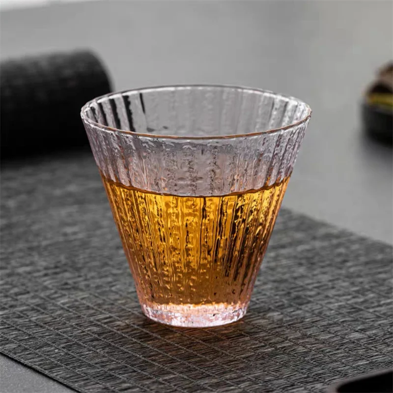 175ml Japanese Vertical Stripe Pattern Tea Cup Heat-resistant Glass Kungfu Teacup Small Wine Glass Tea Set Accessories