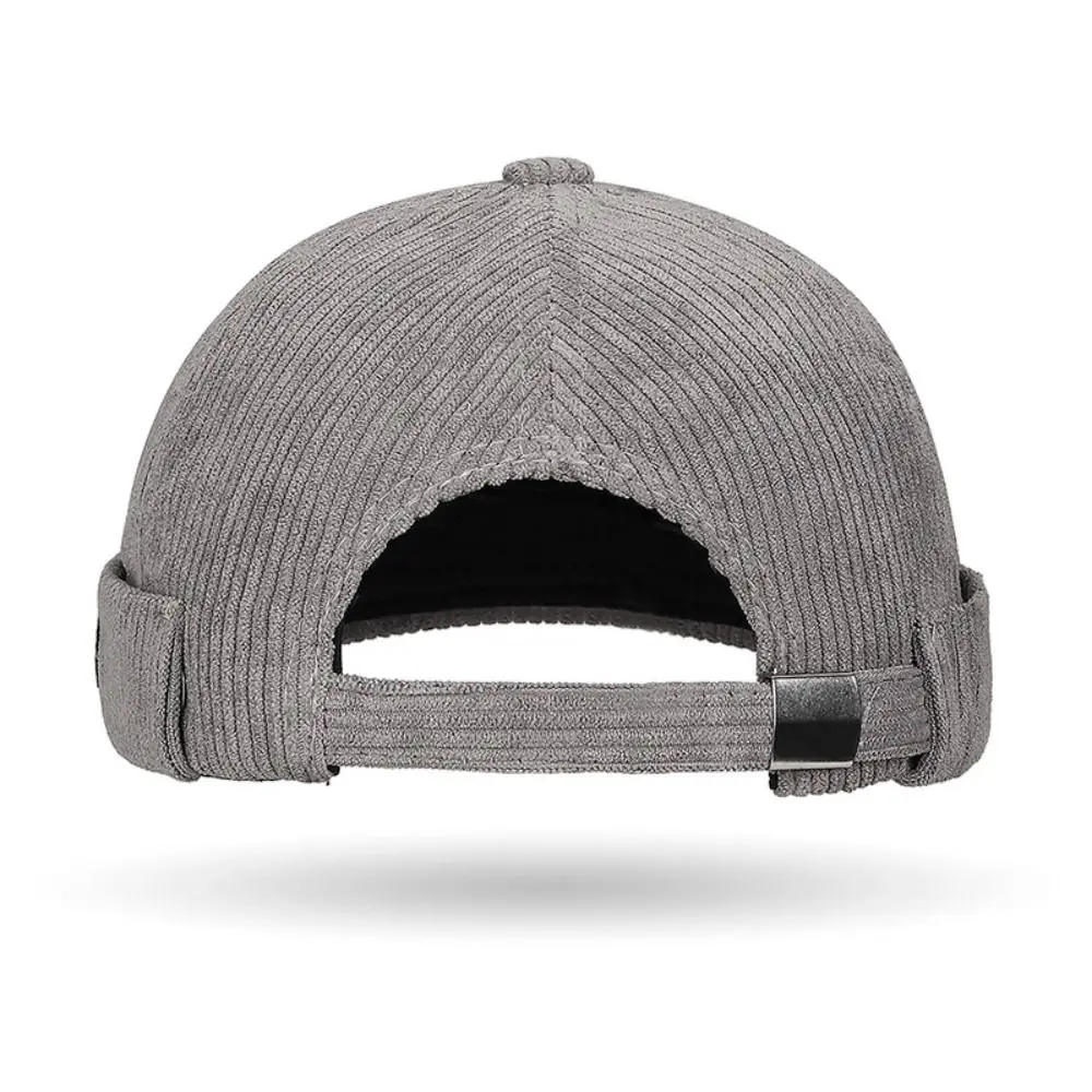 Multipurpose Solid Color Vintage Docker Cap Adjustable Corduroy Dome Melon Cap Soft Comfortable Brimless Hat Outdoor