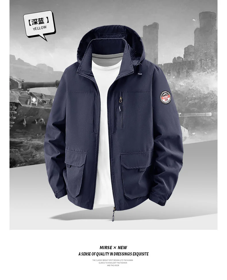 Big Size Men's Hooded Jacket Spring Autumn Casual Outdoor Coat Fashion Middle Aged Male Lightweight Windbreaker Daily Wear Tops
