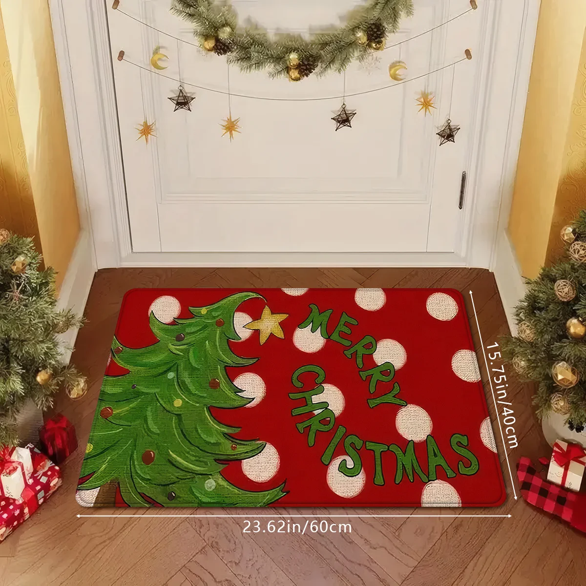 Hand-painted Christmas Tree Merry Christmas Doormat Non Slip Washable Mat For Entryway Kitchen Bathroom Home Decor