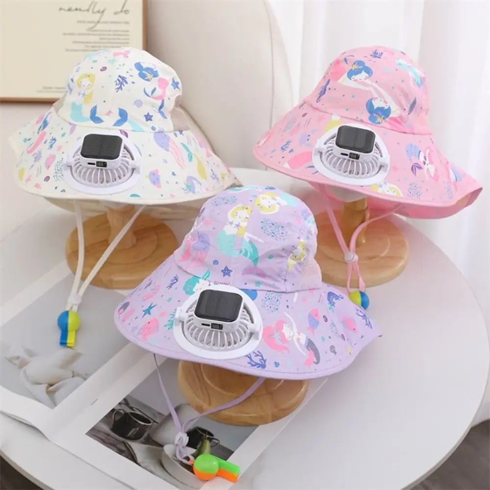 

Fashion Wide Brim Children Solar Fan Hat USB Charging Breathable Sun Hat Anti-UV with Cooling Fan Sunshade Hat Summer
