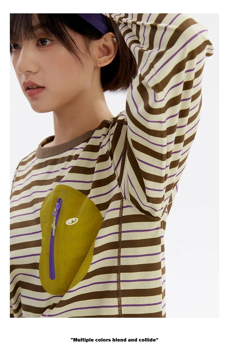 Unisex Gestreiftes Langarm-T-Shirt – UPF50+ Sonnenschutz & Schnelltrocknend mit Kontrastfarbener Reißverschlusstasche für Outdoor- & Freizeitkleidung – Detail 8