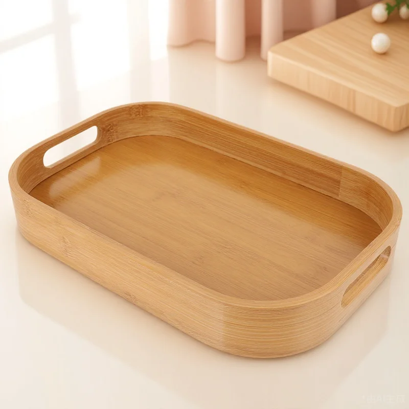 

1pc Portable Food Serving Plate For Tea Coffee Dessert Fruit Bamboo Tray Double Handle Tray Home Hotel Spa Use
