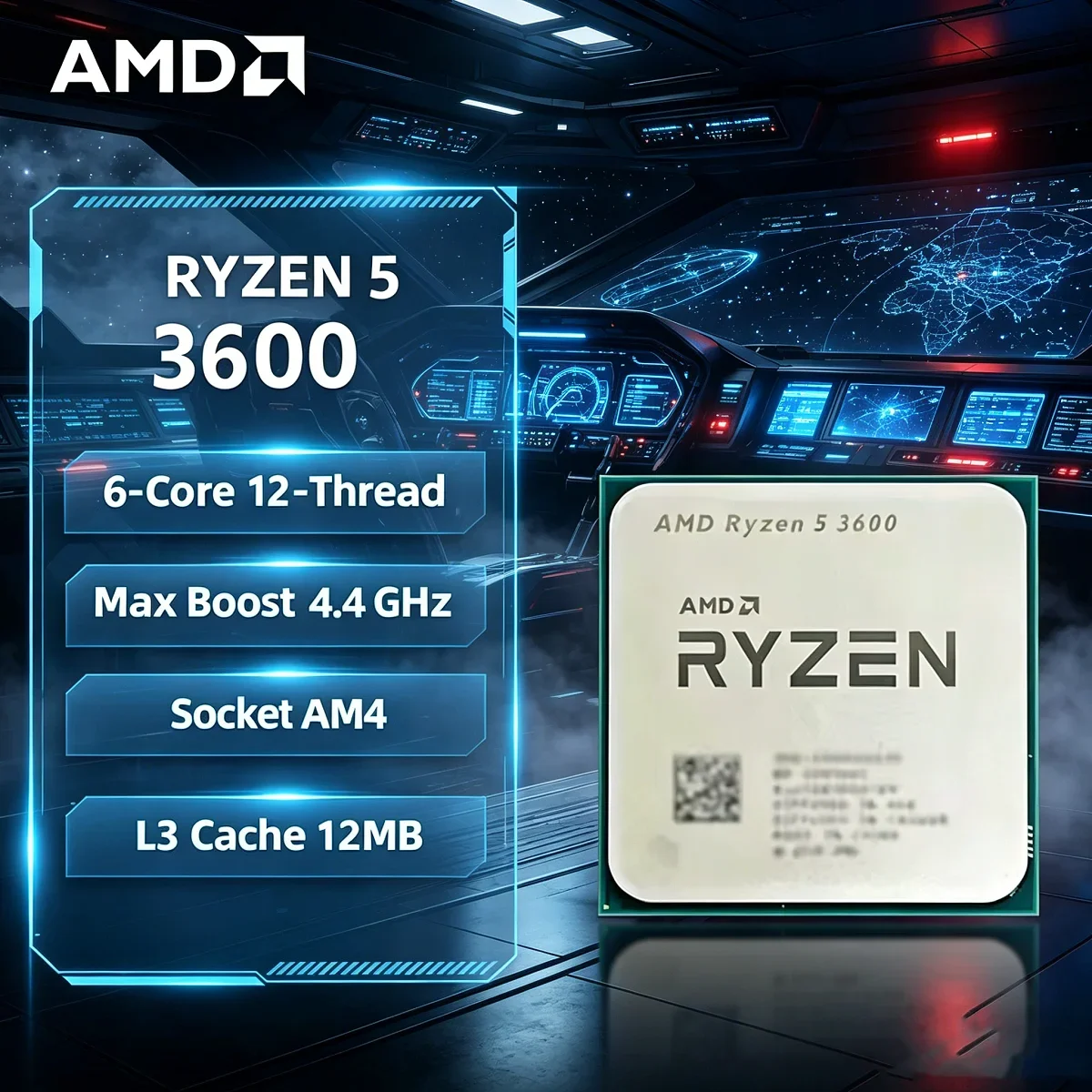 Procesador AMD Ryzen 5 3600, CPU R5 3600 para Escritorio, 3.6GHz, Seis Núcleos, Doce Subprocesos, Socket AM4, 7nm, 65W, DDR4, L3 32M