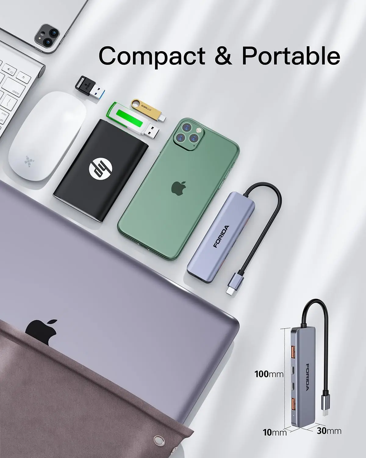 FORIDA 5 in 1 USB 3.2 HUB 10Gbps Splitter Expansion USB A Type C HUB PD 100W Adapter for Laptop MacBook iPad Xiaomi Samsung