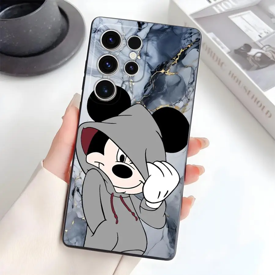 Disney mickey caso para samsung galaxy s25 borda s24 plus s21 fe s23 ultra s20 preto macio capa de telefone