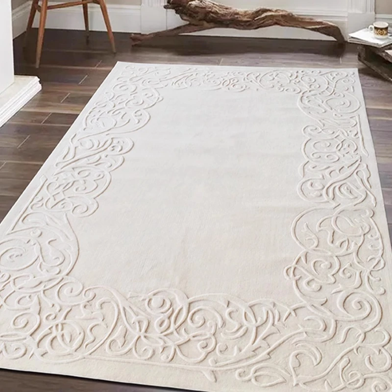 

White French light luxury premium handmade New Zealand wool carpet thickened coffee table