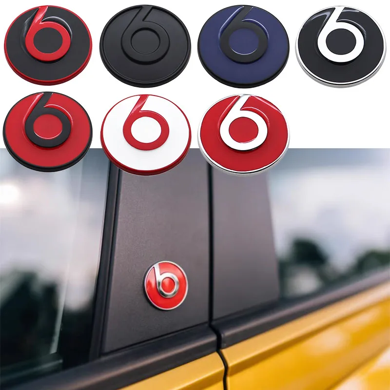 1pcs Metal Beats 35mm Car Fender Side Logo Sticker Car Internal Sticker Car Speaker Emblem Sticker Styling Accessories