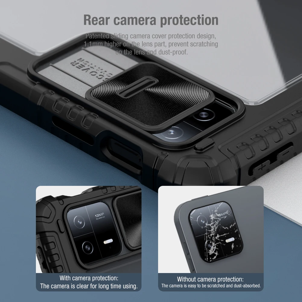 NILLKIN Bumper Leather Case for Xiaomi Pad 6/Pad 6 Pro, Foldable Stand, PU Leather Flip Cover, Auto-Wake/Sleep, Sliding Camera