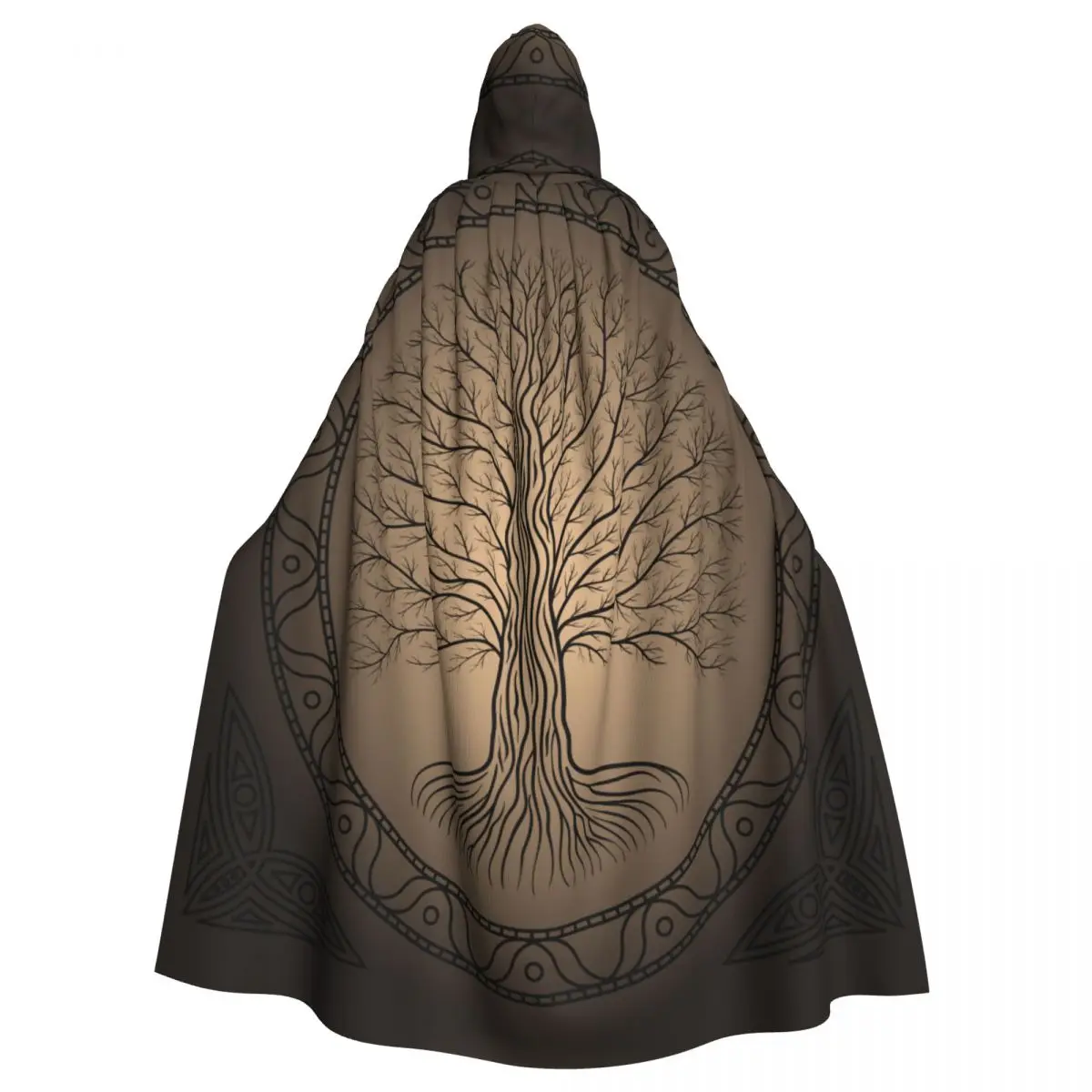 Unisex Adult Druidic Yggdrasil Tree At Night Silhouette Gothic Ancient Style Cloak with Hood Long Witch Costume Cosplay