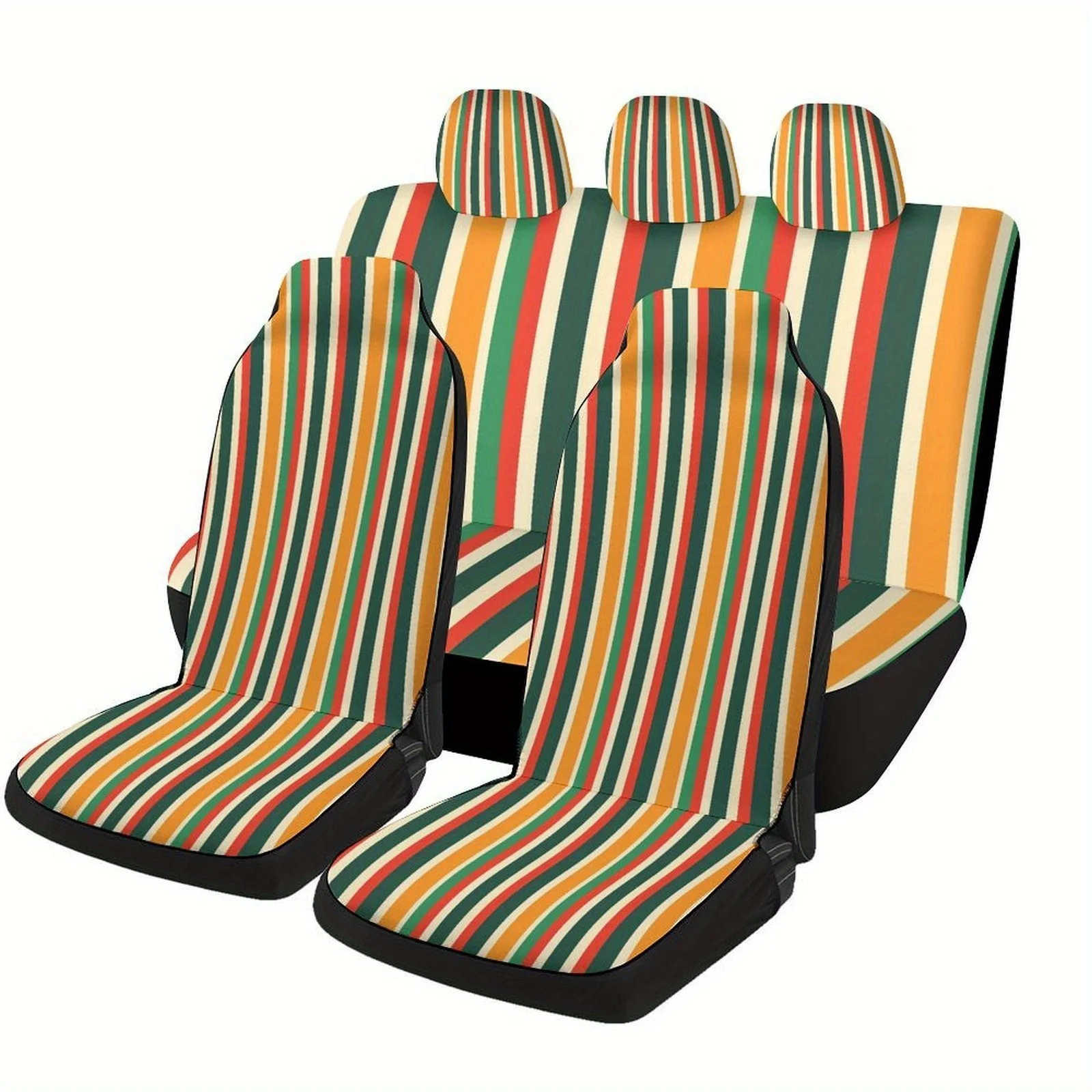 

Vintage Mexican Flag Themed Car Seat Cover Set - Vibrant Green, Yellow & White Striped Design, Durable Polyester, Machine Washab