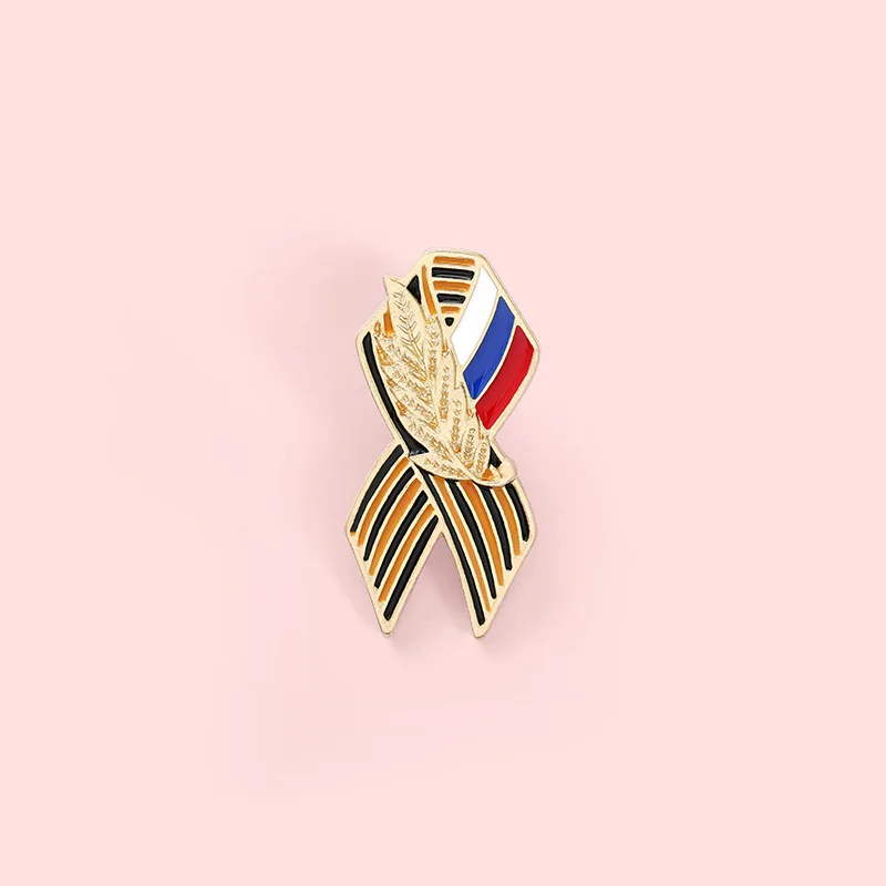 St. George Ribbon Badge with Russian Flag Ribbon Of Saint George Victory Day Pin Brooches for Men Women Jewelry Accessories