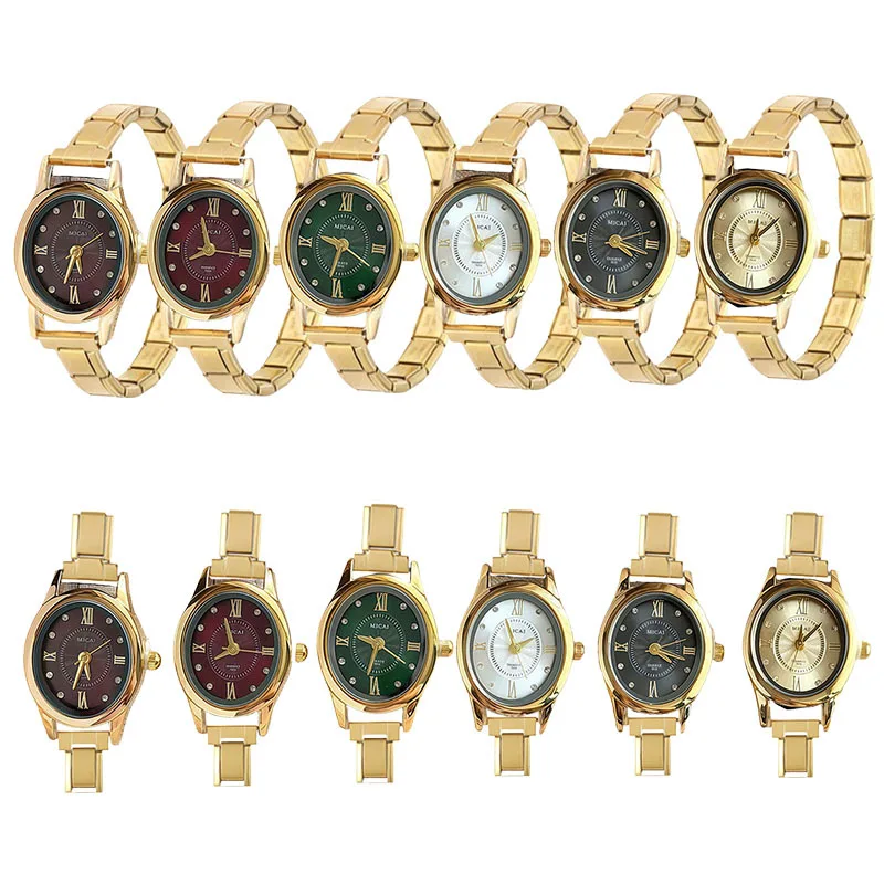 Minimal Oval Dial DIY Combine Module Quartz Watch Stainless Steel Gold Bracelet Unisex Trend Daily Wrist Accessory