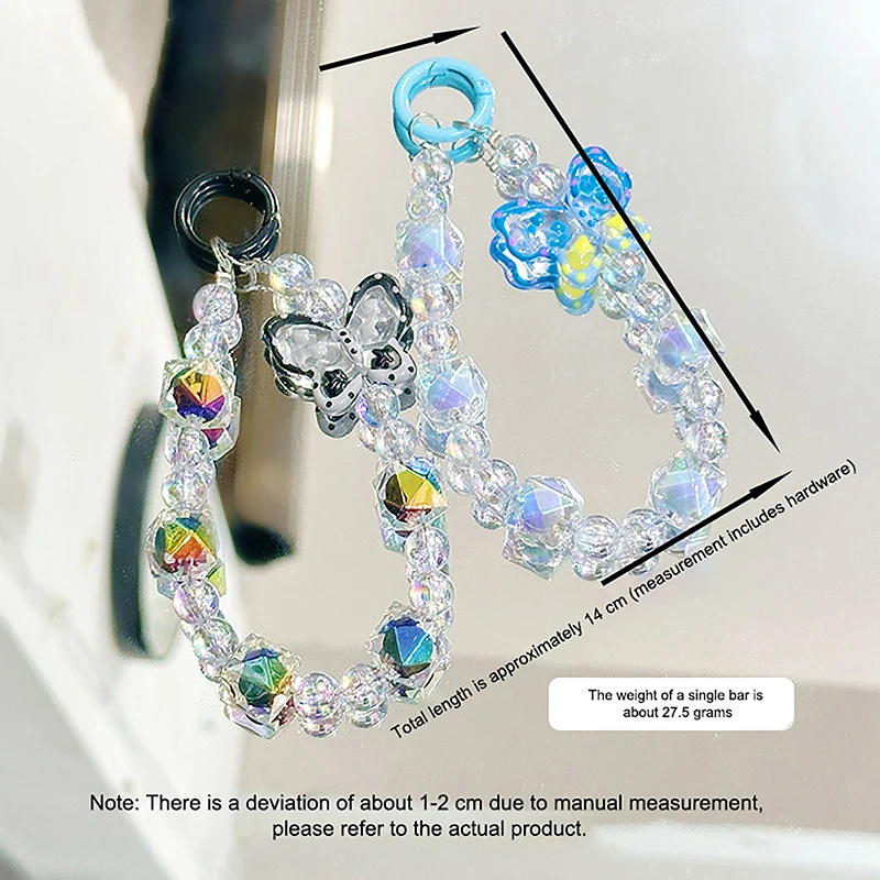 Hot Sale Butterfly Beads Bag Pendant Keychain Sweet Girls Anti Loss Wristlet Cell Phone Chain Earphone Holder Backpack Charms