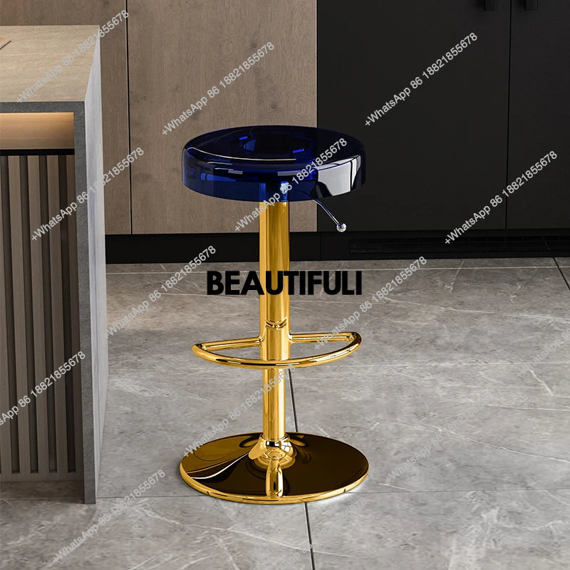 

Adjustable Height Kitchen Bar Stools Clear Silver Leg Design Transparent Dinning Bar Chair Living Room Modern Banqueta Furniture
