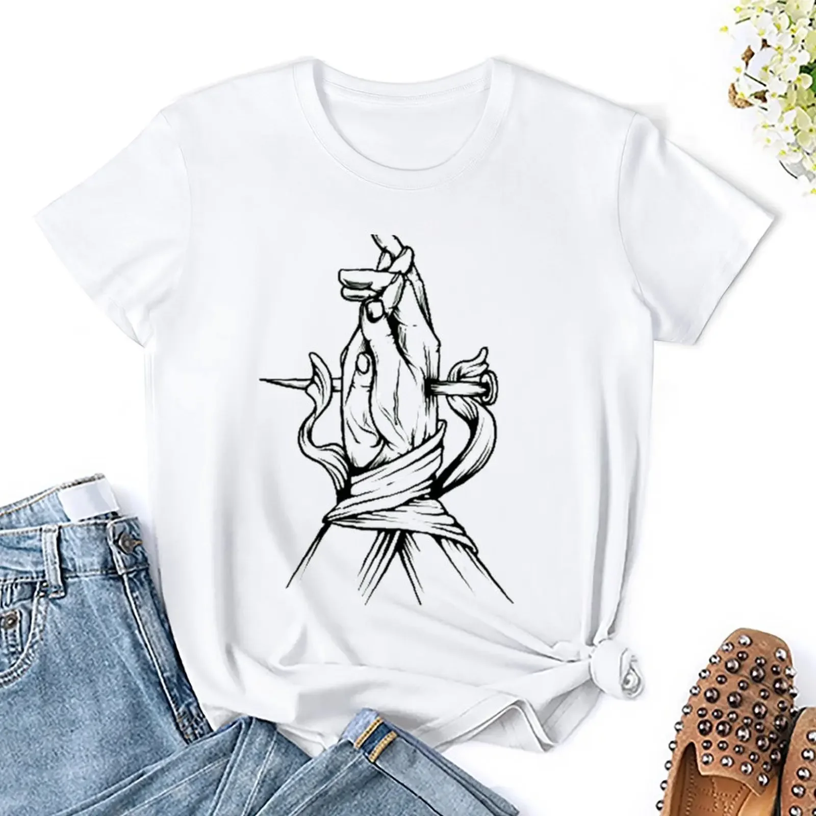 T-shirt krucyfoczny z chrystusem moda koreańska ubrania kawaii ubrania anime western t-shirt sukienka dla kobiet