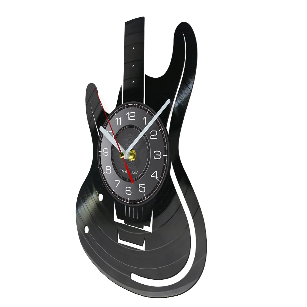 Guitar Wall Clock Guitarist Vintage Vinyl Record Wall Clock Rock n Roll Music Lover Studio Wall Art Decor Guitar Players Gift