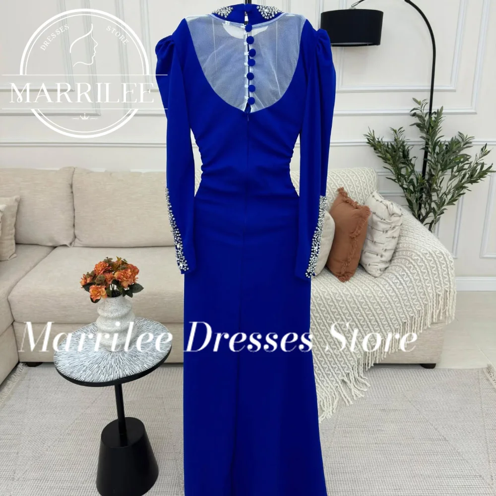 Marrilee Customized Flare Sleeve Buttons Zipper Back Solid Color straight Long Sleevs Elegant Luxury Evening Dress Charming