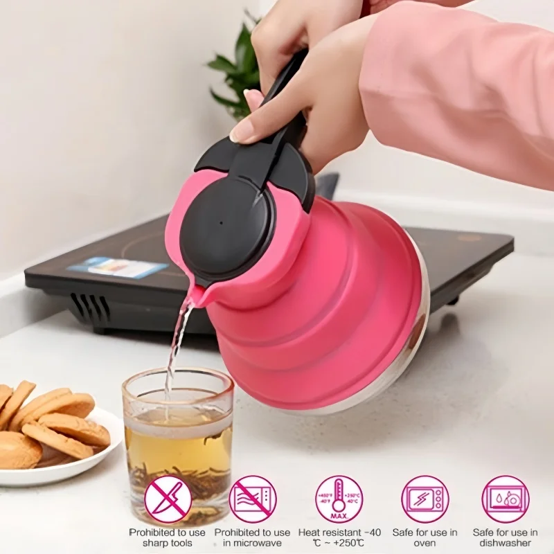 1500ML Collapsible Silicone Kettle Leak-Proof Travel Camping Kettle Lightweight Outdoor Water Boiler For Hiking Backpacking